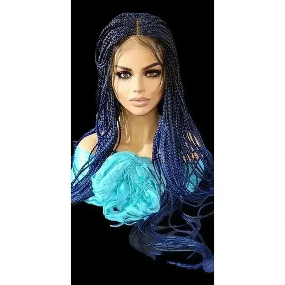 Blue Braided wig 100% handmade, ombre wig, NWT exotic colors absolutely gorgeous - Picture 4 of 15